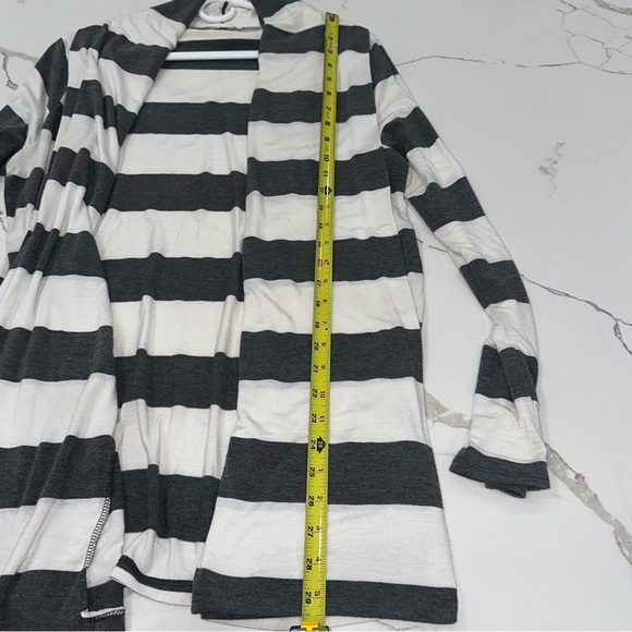 Honey Punch Striped Open Front Cardigan Elbow Patch Large - Picture 6 of 7